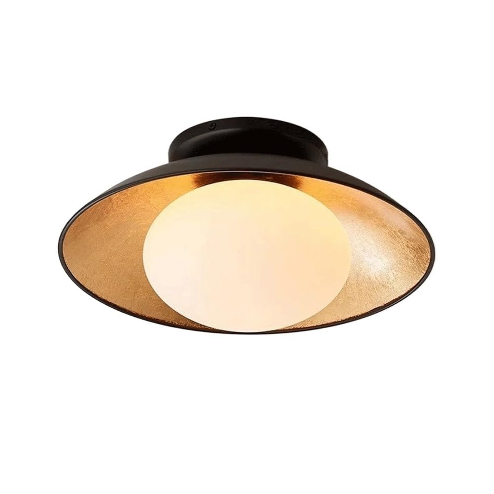 MESOVFCA Modern Flush Mount Ceiling Light Black Metal Saucer Shade with Glass Globe Fixture E26 Base 3 Color Dimming Low Profile Lamp for Bedroom Hallway Entryway Balcony