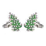 SHIPITNOW Weihnachten Manschettenknöpfe - Grün und Silber Tannenbaum Manschettenknopf - Herren Heiligabend Manschettenknöpfe - Paarweise verkauft
