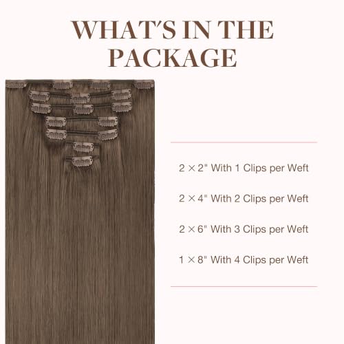 Image of GOO GOO Clip in Hair Extensions Real Human Hair, Remy Human Hair Extensions Clip ins for Women, Natural Human Hair, 20inch 120g 7Pcs, 5 Light Ash Brown