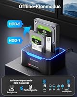 POSUGEAR RGB Festplatten Docking Station, USB 3.0 Festplattengehäuse für 2,5 und 3,5 Zoll SATA HDD/SSD, 2 x 20TB Dual Bay HDD Docking Station mit Offline Klonen Unterstützung werkzeugloser und UASP – Ansicht 2