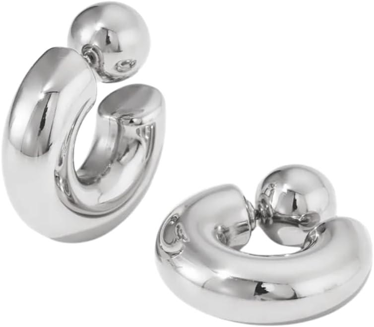 Stainless Steel C-Shaped Ball End Hoop Earrings, Sold as a Pair - Image 5