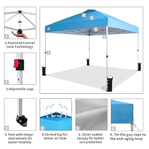 Crownshades10x10popupcanopybeachtentwithonepushsetupoutdoorsunshadeforeventspartiescampinggazebowithstongocoverbagsilvercoatedtop3height4sandbagsskyblue Urban Country Home Decor Crown shades 10×10 pop up canopy beach tent with one push setup outdoor sun shade for events parties camping gazebo with sto n go cover bag silver coated top 3 height 4 sand bags sky blue urban country home decor