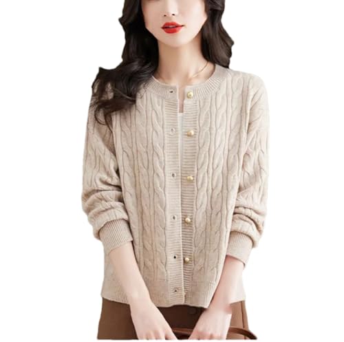 Women's Cotton Cardigan Twist Knit Long Sleeve Sweater Casual Crew Neck Pullover