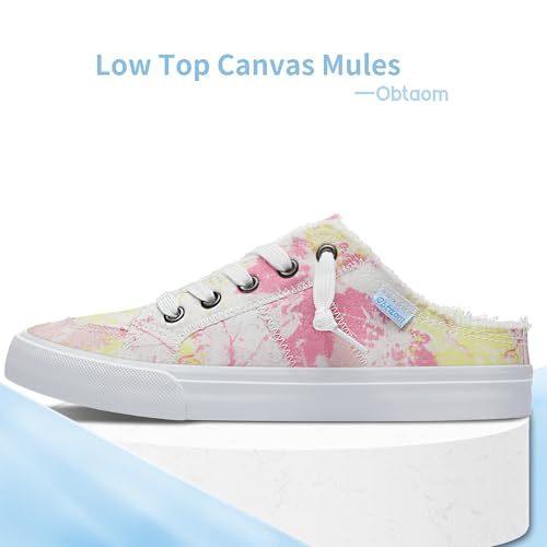 Image of Obtaom Women Canvas Mules Memory Foam Clipper Fashion Sneakers Comfortable Slip-On Mule Backless Holiday Shoes