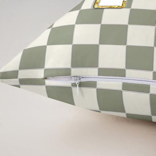 Image of Erosebridal Sage Green Checkered Throw Pillow Covers 22x22 Set of 2 Plaid Initial A Pillow Covers Personalized Monogram Cushion Cover Fashion Grids Gingham Pillow Cases for Couch Sofa