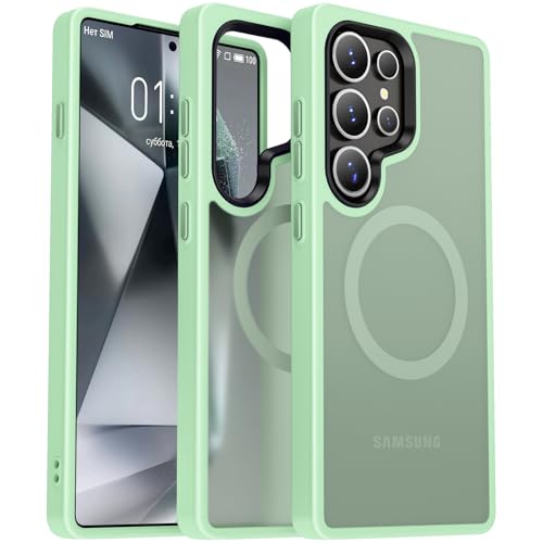 Image of Oterkin Magnetic for Samsung Galaxy S25 Ultra Case Matte [Compatible with MagSafe][Frosted Translucent][Military Grade Protection][Shockproof Anti-Scratch] Slim S25 Ultra Phone Case (Green)