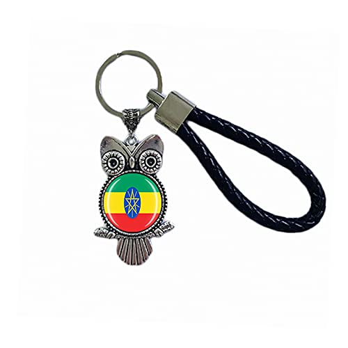 Porte-clés avec drapeau éthiopien, cadeau souvenir de l'Éthiopie, porte-clés avec pendentif hibou pour homme et femme, Éthiopie, 18 CM (7.09')