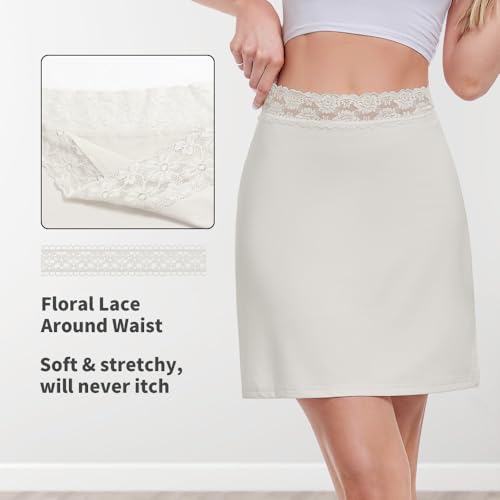 Image of MANCYFIT Half Slips for Women Underskirt Short Mini Skirt with Floral Lace Waistband