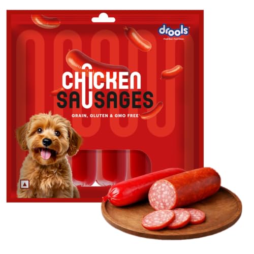Image of Drools Adult & Puppy Sausage for Dog, 450g | Chicken Flavour | High Protein | Treat & Food Topper | Grain Free | Best for Training & Bonding | No Preservatives