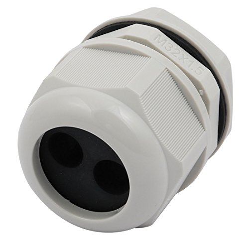 Aexit M32x1.5mm Nylon Transmission 2 Holes Adjustable Cables Gland Fixing Connector Joint Gray