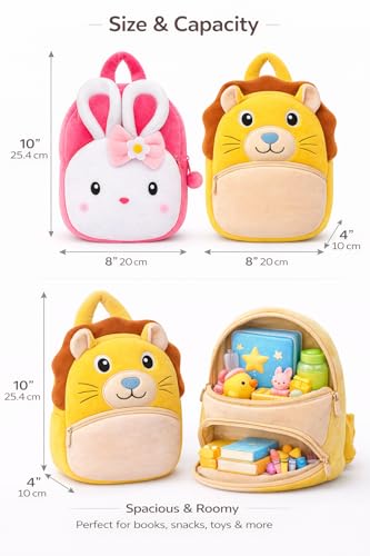 Image of Cartoon Plush Kids School Bag 2-6 Years | Soft Toy Backpack for Boys & Girls | Toddler Nursery Preschool Bag | Lightweight Adjustable Straps