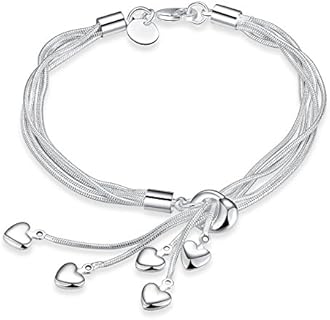 Shining Diva Fashion Heart Charms Silver Plated Latest Stylish Bracelet for Women & Girls (10105b)