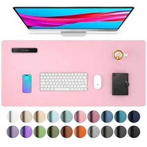 Aothia Leather Desk Pad Protector, Mouse Pad, Office Desk Mat, Non-Slip PU Leather Desk Blotter, Laptop Desk Pad, Waterproof Desk Writing Pad for Office and Home (31.5″ x 15.7″, Fairy Pink)