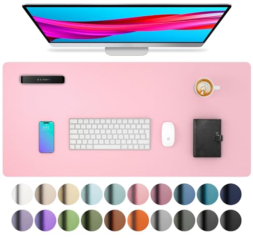 Image of Leather Desk Pad Protector, Mouse Pad, Office Mat, Non-Slip PU Leather Blotter, Laptop Pad, Waterproof Writing Pad for Office and Home (23.6 inch x 13.7 inch, Fairy Pink)