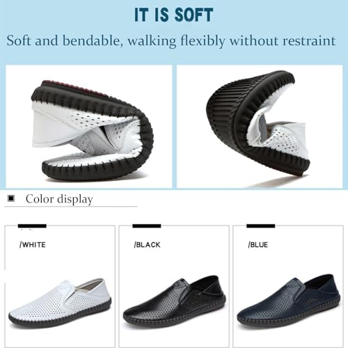 Men's Leather Slip-on Loafers Summer Breathable Hollow Flat Loafers Comfortable Elastic Anti-Slip Soft Sole Walking and Driving Shoes2