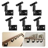 6 Pack Handrail Brackets, Laysmkit Adjustable Handrail Bracket for Staircase, Black Hand Rail Bracket, Wall Mounted Stair Railing Brackets with Installation Hardware for Stairs, Bedroom, Corridors