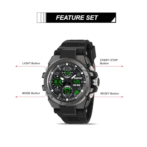 Image of RUSTET Analogue - Digital Men's Watch (Black Colored Strap - 2145)