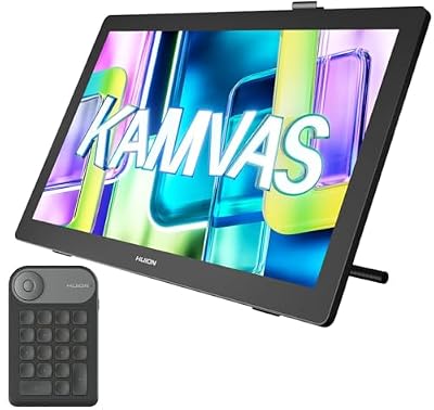 HUION Kamvas 22 (Gen 3) 2.5K 90Hz Drawing Tablet with Screen, PenTech 4.0, Canvas Glass 2.0 & Ambient Lighting Included Keydial Mini Programmable Keypad – Ideal for Digital Art, Animatio