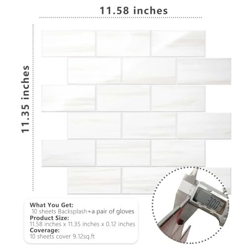 STICKGOO 10-Sheet Peel and Stick Backsplash, Glossy Dolomite White Kitchen Backsplash, Subway Tiles for Kitchen, Bathroom, RV by STICKGOO - Used condition - Image 8