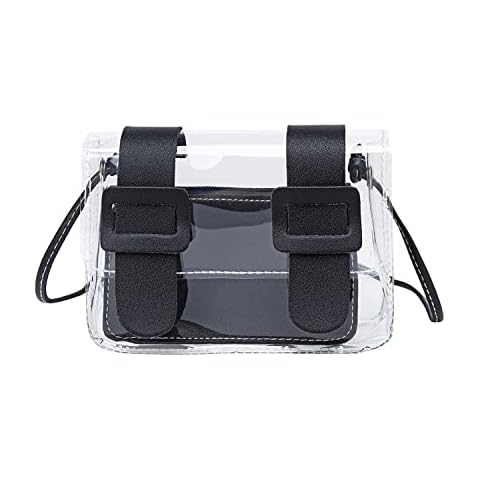 Womens PVC Mini Handbags Clear Cluth Purse Tote Bag Messenger Shoulder, Black2 Cover