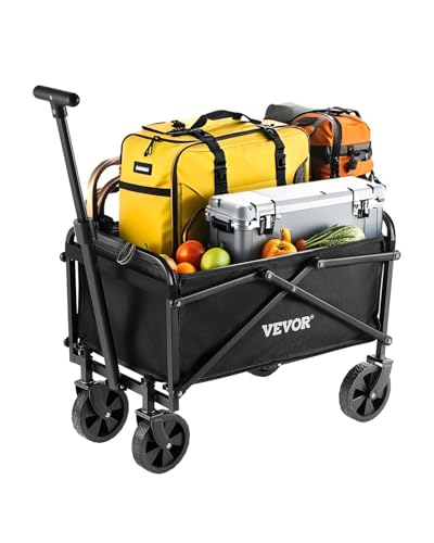 VEVOR Carrito Plegable para Exteriores, Carro de Transporte Plegable 610 x 380 x 460 mm con Ruedas Todoterreno, Asa Ajustable, Capacidad de Peso de 90,72 kg, para Playa, Jardín, Supermercado, Negro