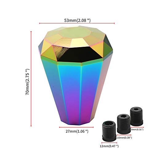 Kyostar Universal Aluminum Diamond Shift Knob, Manual Car Gear Stick Shift Knob Shifter Lever Head 8/10/12Mm Adapter(Neo Chrome) #TOP4