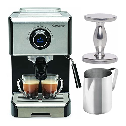 Capresso EC300 1200-Watt Espresso and Cappuccino Machine (Black/Stainless Steel) with Frothing Pitcher and Tamper Bundle (3 Items)