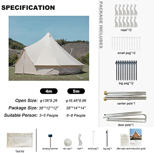 Glamcamp Breathable 100% Cotton Canvas Bell Tent, Waterproof Large Tents With Sturdy Center & Door Pole And Space For 4 Person 6 Person 10 Person All 4 Season Camping Yurt Style Tent (Green, 13.1 Ft) #TOP2
