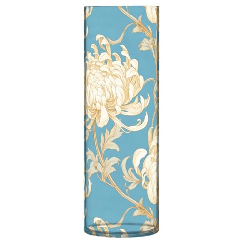 Jarrones cilíndricos de plástico cian de crisantemo blanco para flores de 11.8 x 3.9 pulgadas, jarrones pequeños irrompibles para boda, sala de estar, dormitorio, decoración de fiestas