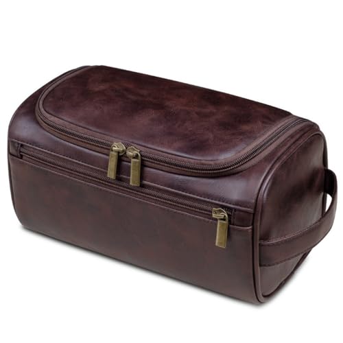 化粧ポーチ,PUレザートイレバッグ、防水大容量単色化粧ポーチ、旅行収納ポーチ (茶色)