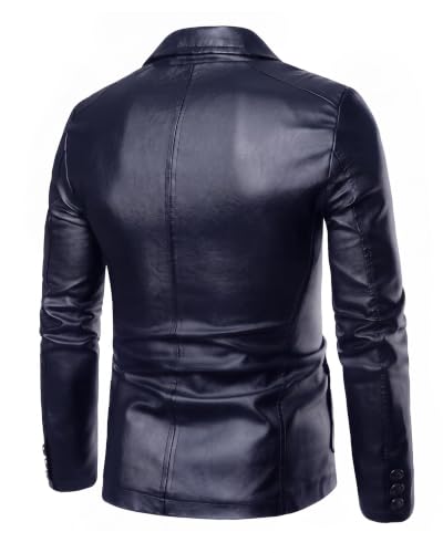 Blue Leather Jackets Men Faux Leather Blazer Button Closure Blazer XXL — view 4