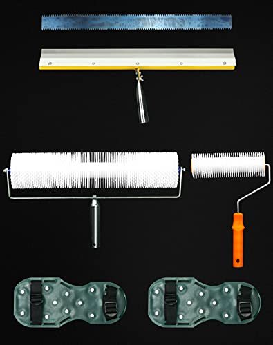 QWORK® Bodenbeschichtung Set, Entlüftungswalze+Epoxid Spike Schuhe+Stehrakel Großflächenrakel