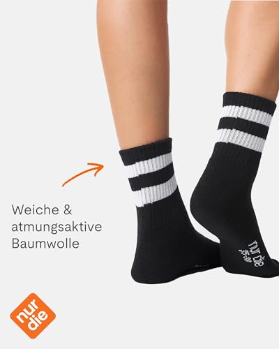Nur Die 3er Pack kurze Retro Tennissocken Sport Socken mit Streifen aus atmungsaktiver Baumwolle Damen, schwarz/grau, 35-38
