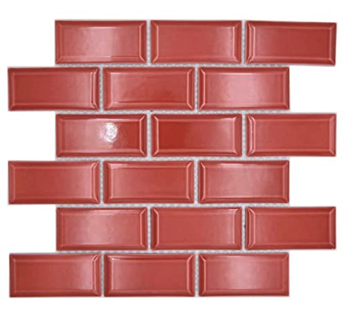 Piastrelle A Mosaico In Ceramica, Effetto Composito, Tinta Unita, Rosso