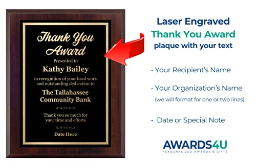Personalized Thank You Plaque – Laser Engraved Award – Choose Your Size – Customize Now! (6x8)