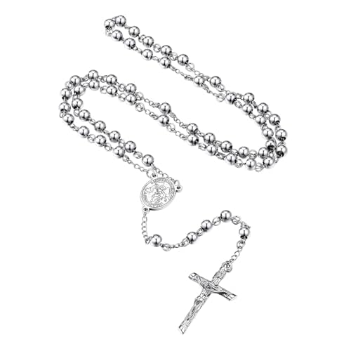 Custom4U Personalized Rosary with Picture Custom Rosary Beads Catholic Necklace for Women Men Miraculous Medal Crucifix Cross Y Necklace Stainless Steel Chain Rosary Prayer Gifts (with Gift