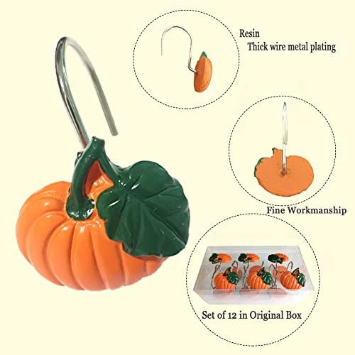 Gracelife 12Pcs Decorative Shower Curtain Hooks Halloween Style Pumpkin Hooks Shower Curtain Hangers Rust-Proof Shower Curtain Rings (Pumpkin) image 4