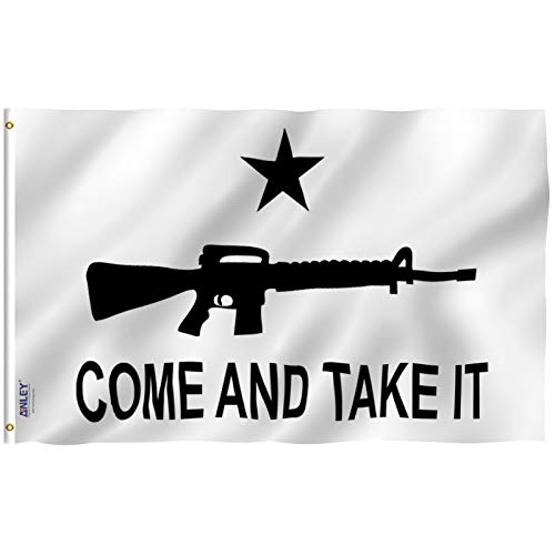 Anley Fly Breeze 3x5 Foot M-4 Gonzales Come and Take It Flag - Vivid Color and Fade proof - Canvas Header and Double Stitched - M4 Carbine Flags Polyester with Brass Grommets 3 X 5 Ft