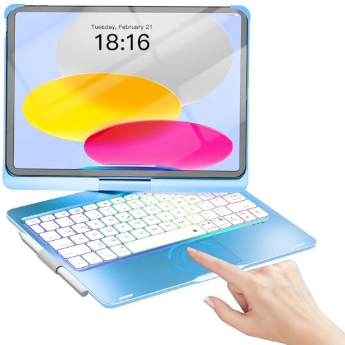 Image of NOKBABO for iPad 10th 11th (A16) Generation Case with Keyboard, iPad Air 11 inch case (M4 /M3 /M2), Keyboard for iPad Pro 11 (4th /3rd /2nd /1st) & iPad Air 5 /4, Trackpad, 360 Swivel, Backlit - Sky Blue