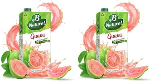 Image of B Natural Guava Juice, Goodness of Fiber, Vit C & E, Made with 100% Fruit Pulp and 0% Concentrate, 1 litre (Pack of 2)