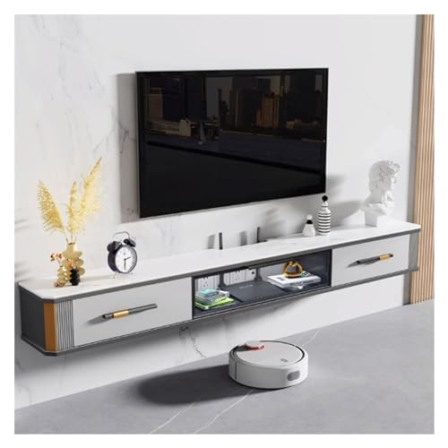 TV stands Luxury Floating TV Stand, 78.7'' Wall Mounted TV Cabinet with Glass Door and 2 Drawers, Entertainment Media Console Center Large Storage Shelf Under TV, with Slate Tabletop home decor ( Colo