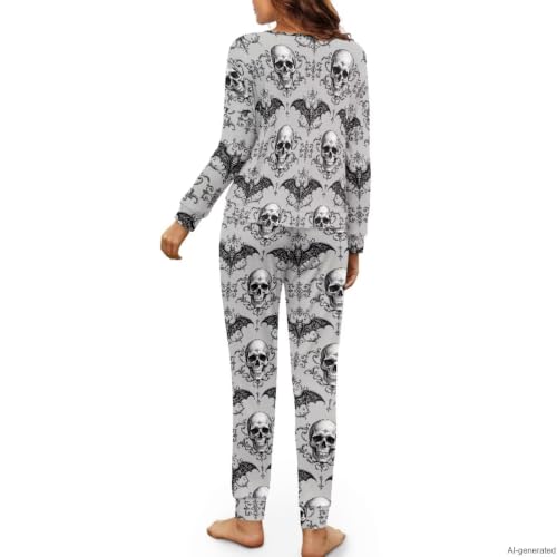 Image of Women's 2 Piece Printed Pajama Set Long Sleeve Sleepwear Set with Long Pants Casual Lounge Sets with Pocket