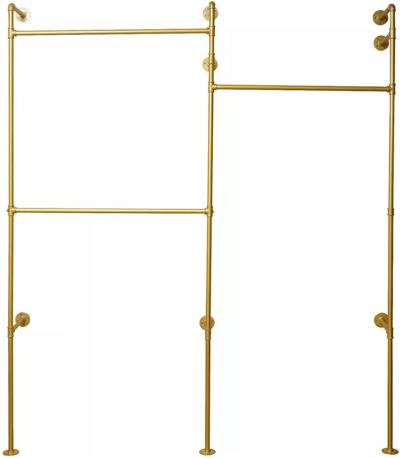 Industrial Pipe 3 Shelves Clothes Organizer Wall-mounted Clothing Display Rack - Gold