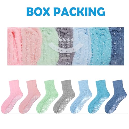 Image of Bulinlulu Fuzzy Socks with Grips Plush Sleep Cozy Winter Soft Hospital Fluffy Socks for Womens Mens Gifts