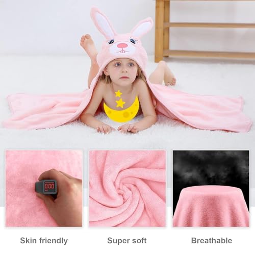 Image of MICHLEY Cartoon Hooded Baby Towel Unisex, Premium Soft Swimming Bathrobe Large Washcloths 27.5 inch x 47 inch for 0-7T (Rabbit)
