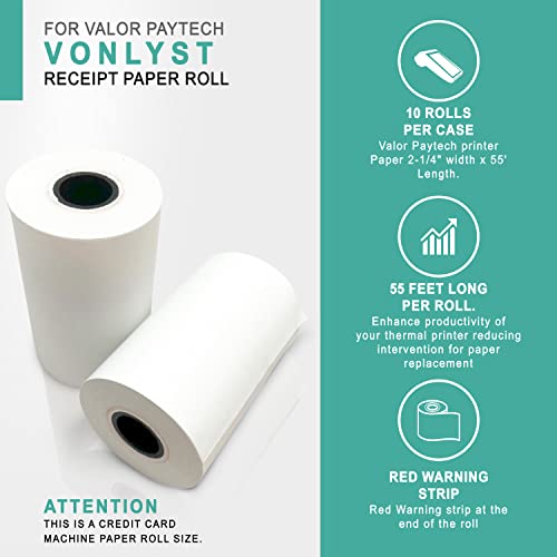 Vonlyst Receipt Paper Roll for Valor Paytech VL 110 and VL 500 Credit Card Machine (10 Rolls)