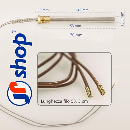 JPshop - Zündkerze für Pelletofen 350 W, Durchmesser 12,5 mm und Länge Anschlag 160 mm (Gesamtlänge 170 mm), Gewinde 3/8 Zoll Gas, für Palazzetti Royal Edilkamin