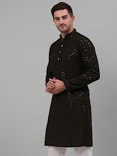 Image of Jompers Men's Regular Fit Cotton Chikankari Embroidered and Sequence Kurtas