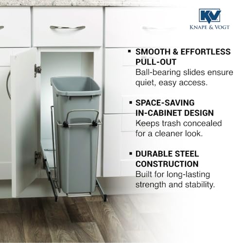 Knape & Vogt in-Cabinet Pull Out Trash Can, 20-Qt., Bottom-Mount Cabinet Installation, Requires Min 8-in Opening, 20.5 in x 8.5 in x 17.5 in, RS-PSW9-1-20-P, Platinum by Knape & Vogt - Image 4