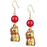 GALPADA 1 Par Pendientes Gato De La Suerte Varita De Gato Pendientes De La Suerte Gatito Para Gatos Recarga De Varita Para Gatos Escapada De Gatito Colgado Mascota Aleación Golden